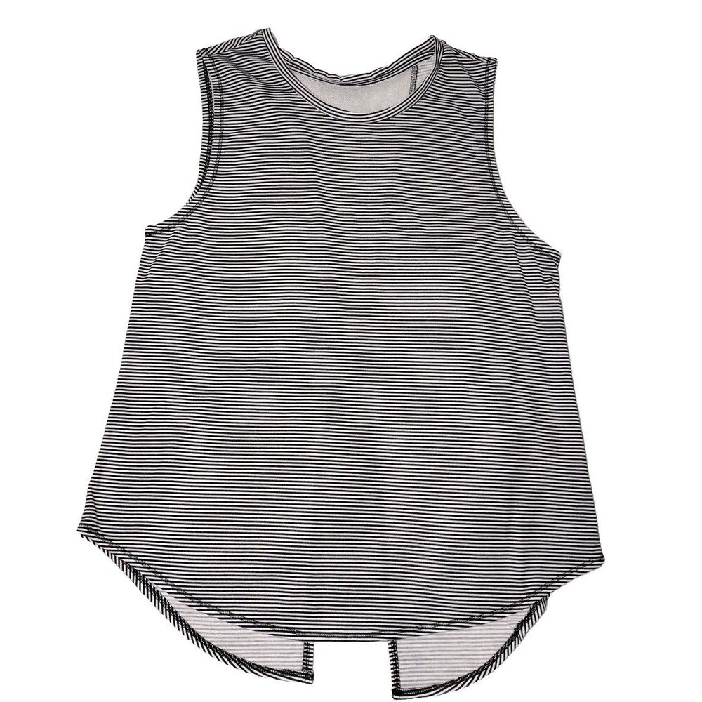 Women's Racerback Activewear Tank Top Black White Striped Size M Open Back